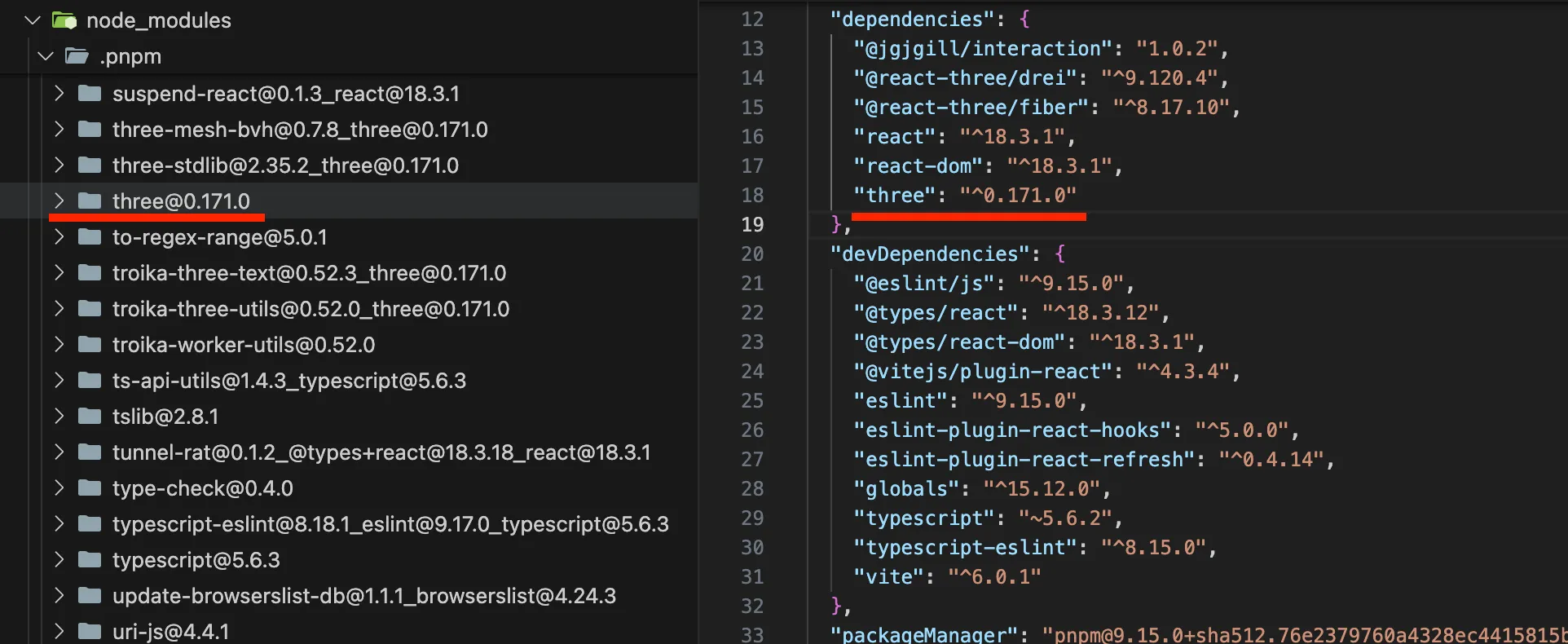 pnpm interaction v1.0.2 three 설치