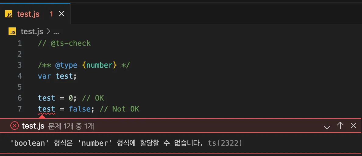 // @ts-check 에러 예제