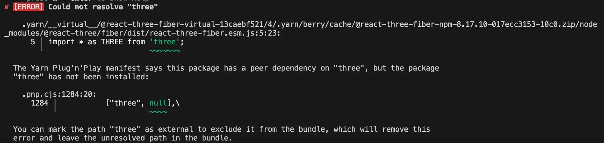 yarn three 미설치 에러